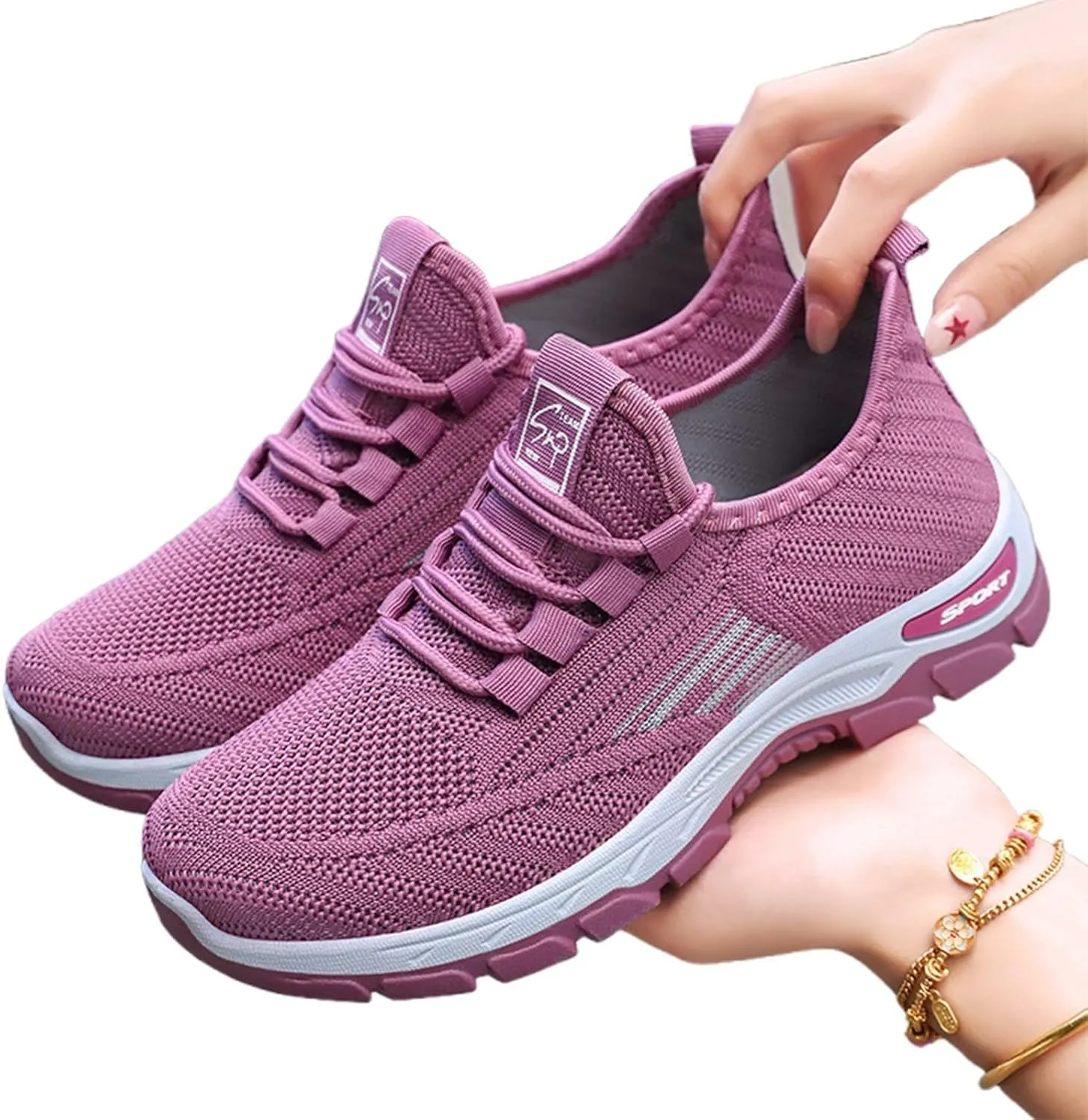 Women's Breathable Slip On Sneakers Comfortable Platform Walking Shoes for Gym Running Outdoor Athletic Everyday