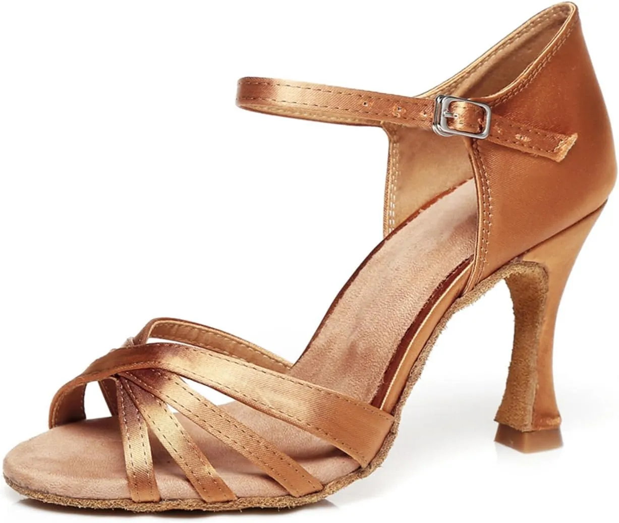 Women's Fashion Peep Toe Satin Ballroom Tango Party Wedding Promal Practice Professional Dance Shoes Bronze US 4