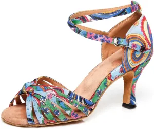 Women's Fashion Peep Toe Satin Ballroom Tango Party Wedding Rumba Practice Professional Dance Shoes Multicoloured US 8.5