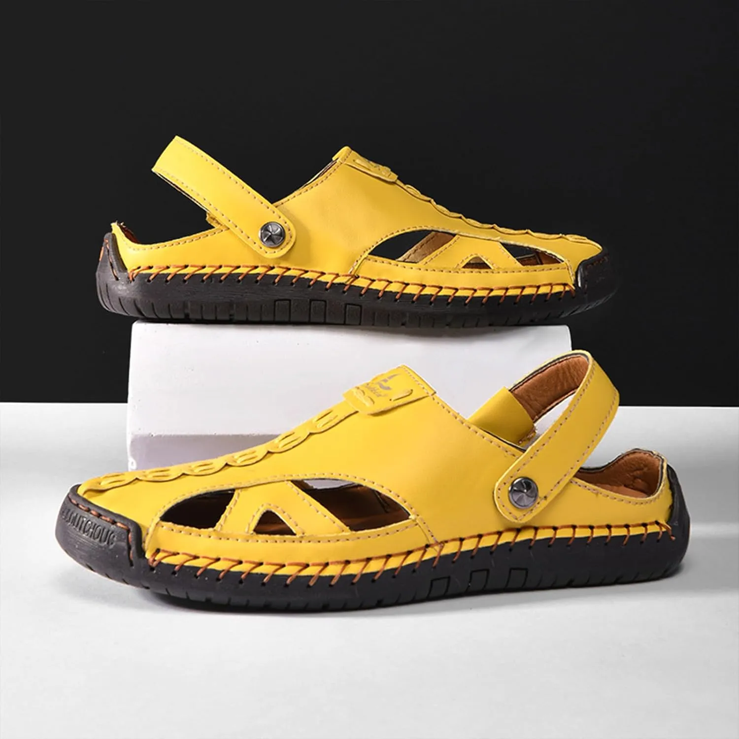 Womens Handmade Leather Fisherman Sandals - Closed Toe Slip-On Breathable Design with Non-Slip Sole Stylish Summer Outdoor Beach Shoes for Hiking Casual Wear & Water Activities