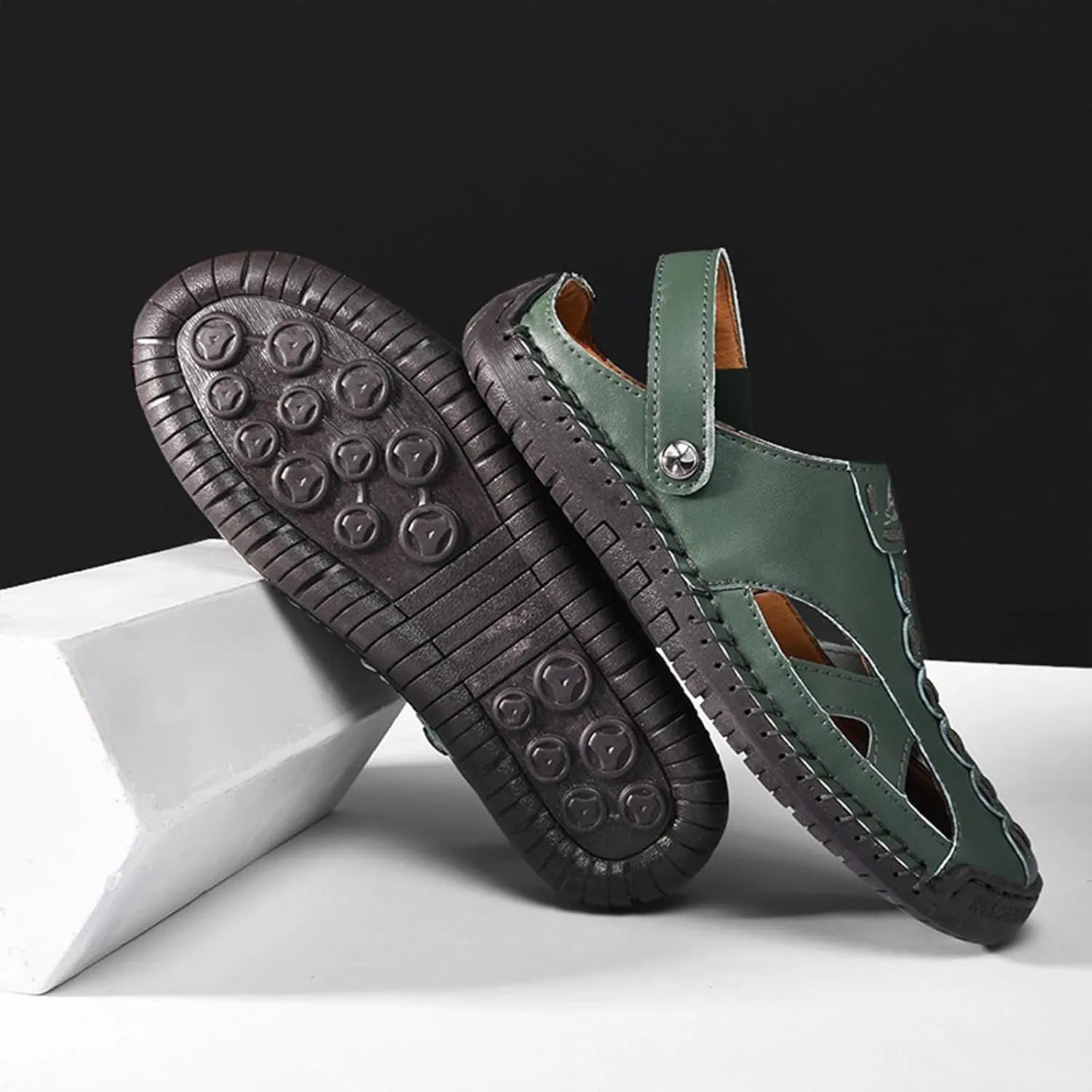 Womens Handmade Leather Fisherman Sandals - Closed Toe Slip-On Breathable Design with Non-Slip Sole Stylish Summer Outdoor Beach Shoes for Hiking Casual Wear & Water Activities