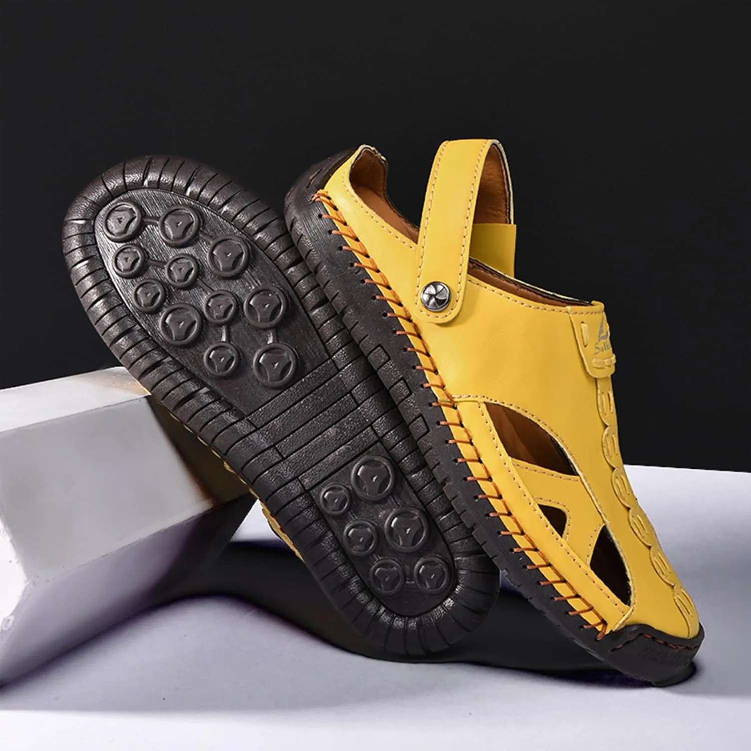 Womens Handmade Leather Fisherman Sandals - Closed Toe Slip-On Breathable Design with Non-Slip Sole Stylish Summer Outdoor Beach Shoes for Hiking Casual Wear & Water Activities