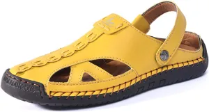 Womens Handmade Leather Fisherman Sandals - Closed Toe Slip-On Breathable Design with Non-Slip Sole Stylish Summer Outdoor Beach Shoes for Hiking Casual Wear & Water Activities