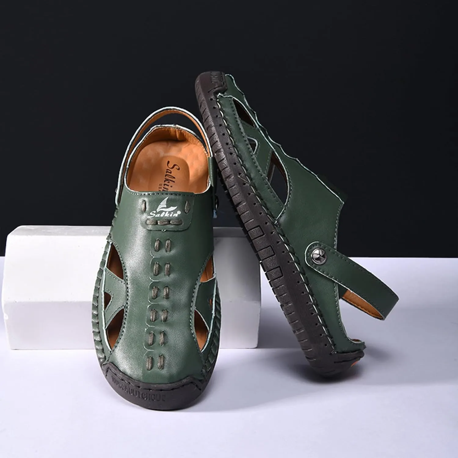 Womens Handmade Leather Fisherman Sandals - Closed Toe Slip-On Breathable Design with Non-Slip Sole Stylish Summer Outdoor Beach Shoes for Hiking Casual Wear & Water Activities