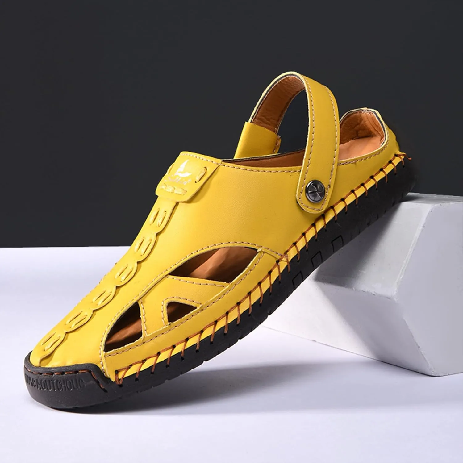 Womens Handmade Leather Fisherman Sandals - Closed Toe Slip-On Breathable Design with Non-Slip Sole Stylish Summer Outdoor Beach Shoes for Hiking Casual Wear & Water Activities