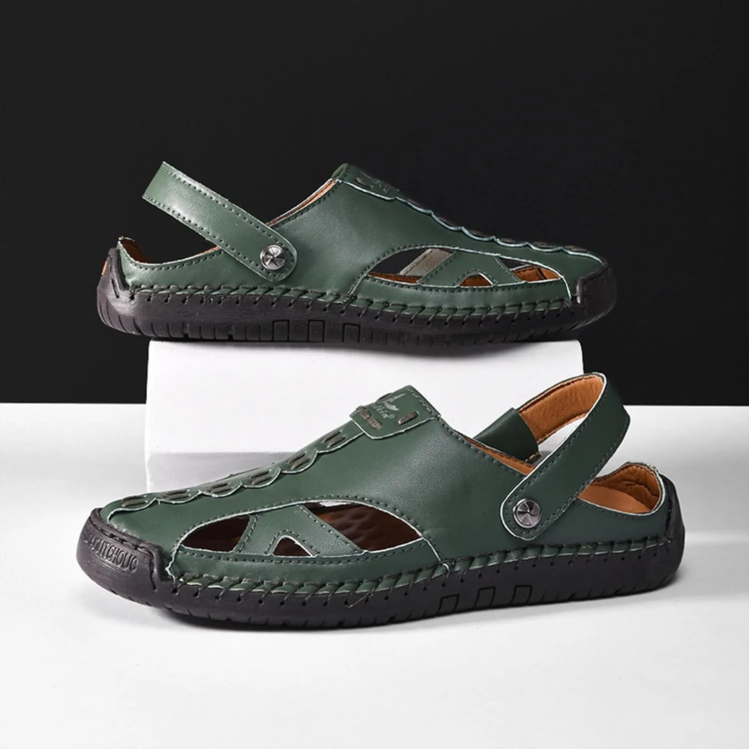 Womens Handmade Leather Fisherman Sandals - Closed Toe Slip-On Breathable Design with Non-Slip Sole Stylish Summer Outdoor Beach Shoes for Hiking Casual Wear & Water Activities