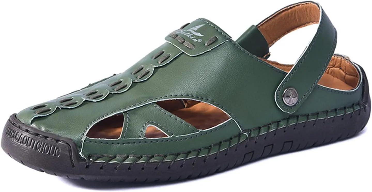 Womens Handmade Leather Fisherman Sandals - Closed Toe Slip-On Breathable Design with Non-Slip Sole Stylish Summer Outdoor Beach Shoes for Hiking Casual Wear & Water Activities