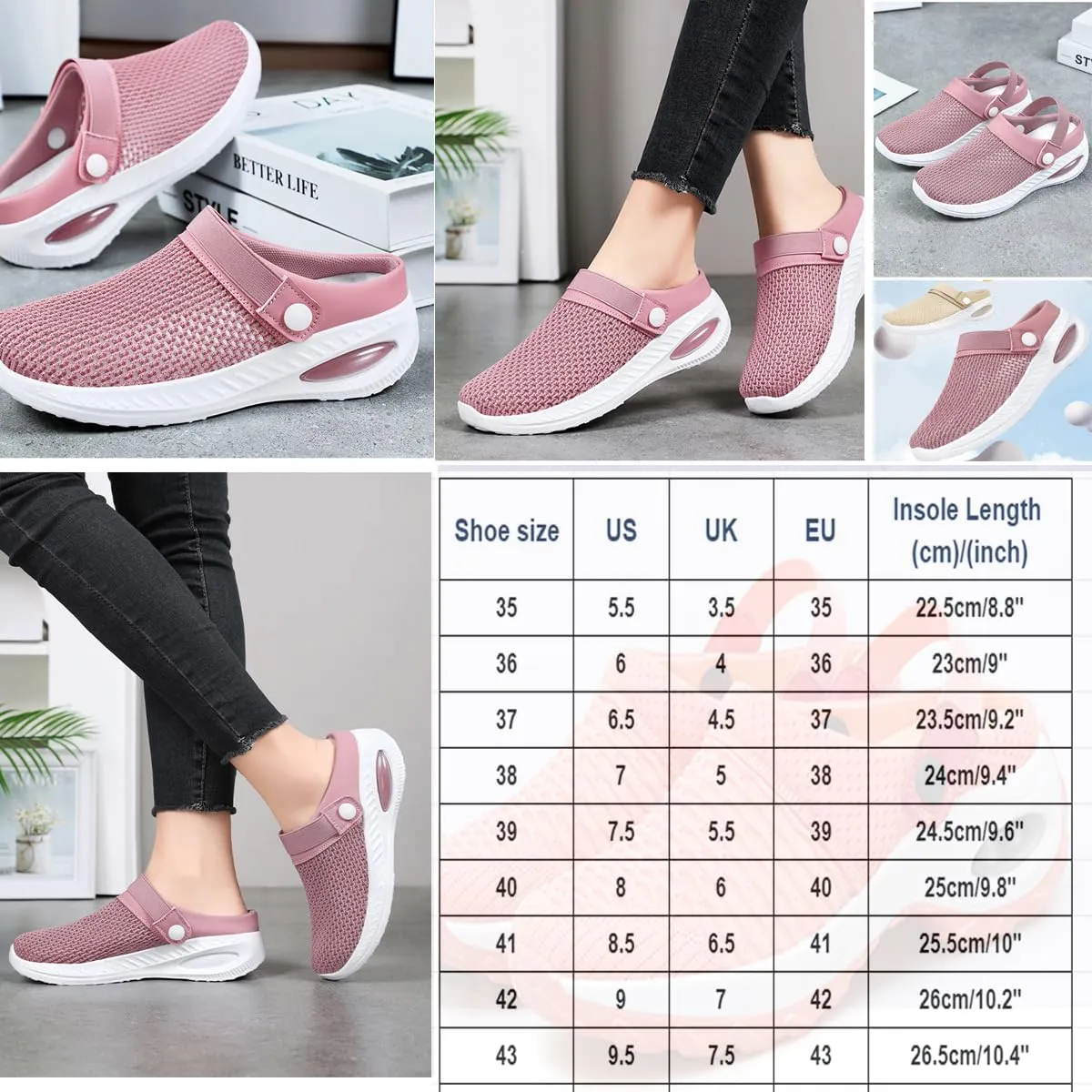 Women's Orthopedic Clogs - Mesh Arch Support Air Cushion, Non-Slip Comfort Clogs, Lightweight Summer Walking Shoes