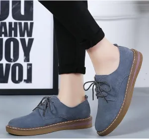 Women's Suede Oxford Loafers, Comfortable Lace-Up Casual Round Toe Shoes Business Work Walking
