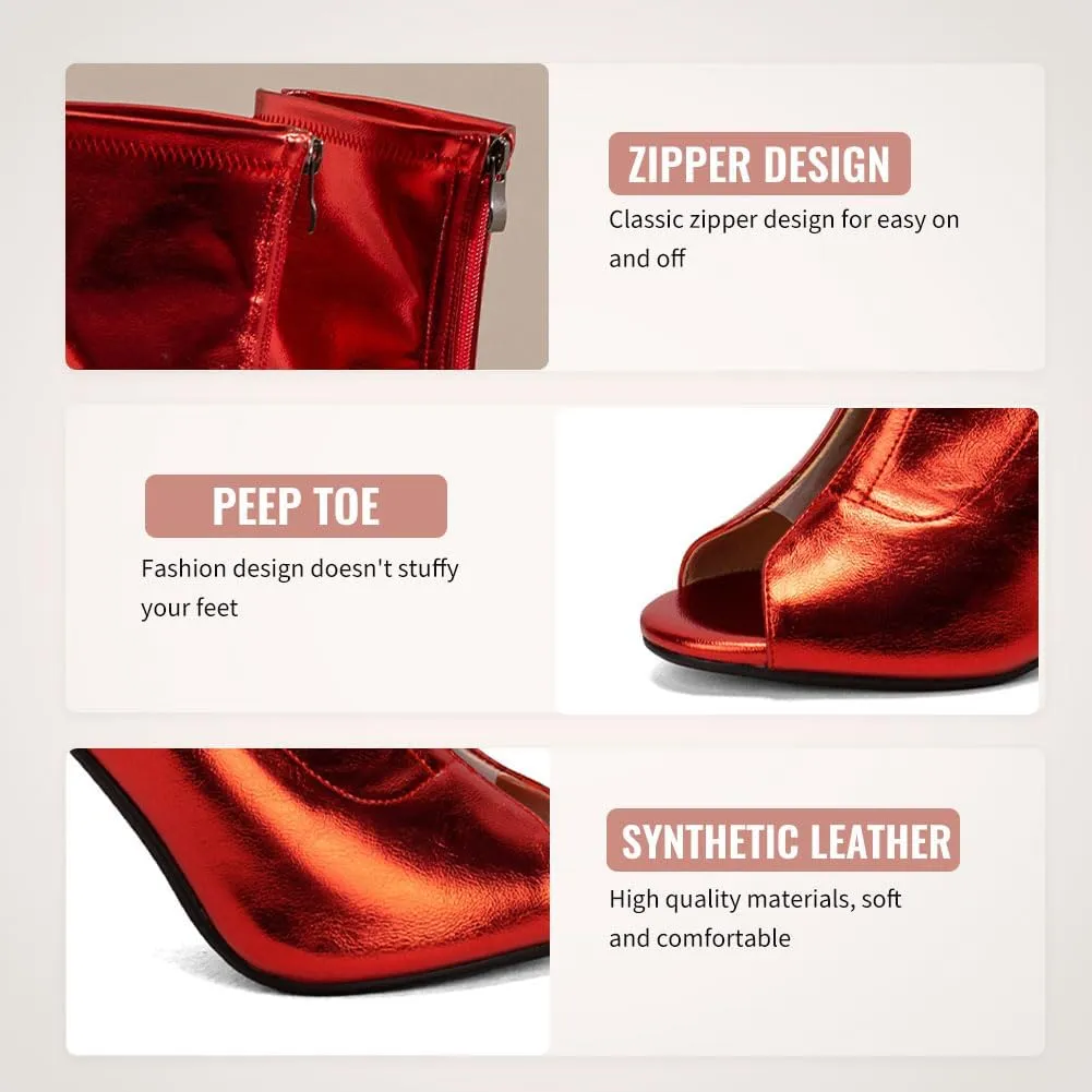 YKXLM Latin Salsa Ballroom Dance Shoes for Women with Zipper Ankle Open Toe Dancing Boots