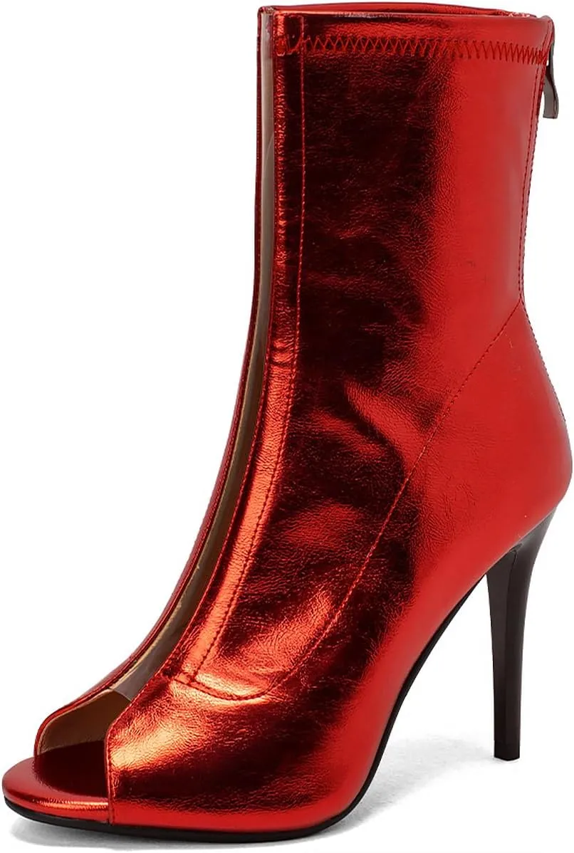 YKXLM Latin Salsa Ballroom Dance Shoes for Women with Zipper Ankle Open Toe Dancing Boots