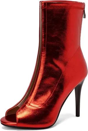 YKXLM Latin Salsa Ballroom Dance Shoes for Women with Zipper Ankle Open Toe Dancing Boots