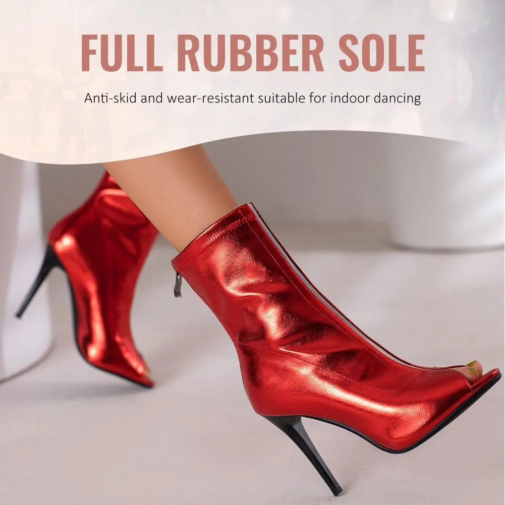 YKXLM Latin Salsa Ballroom Dance Shoes for Women with Zipper Ankle Open Toe Dancing Boots