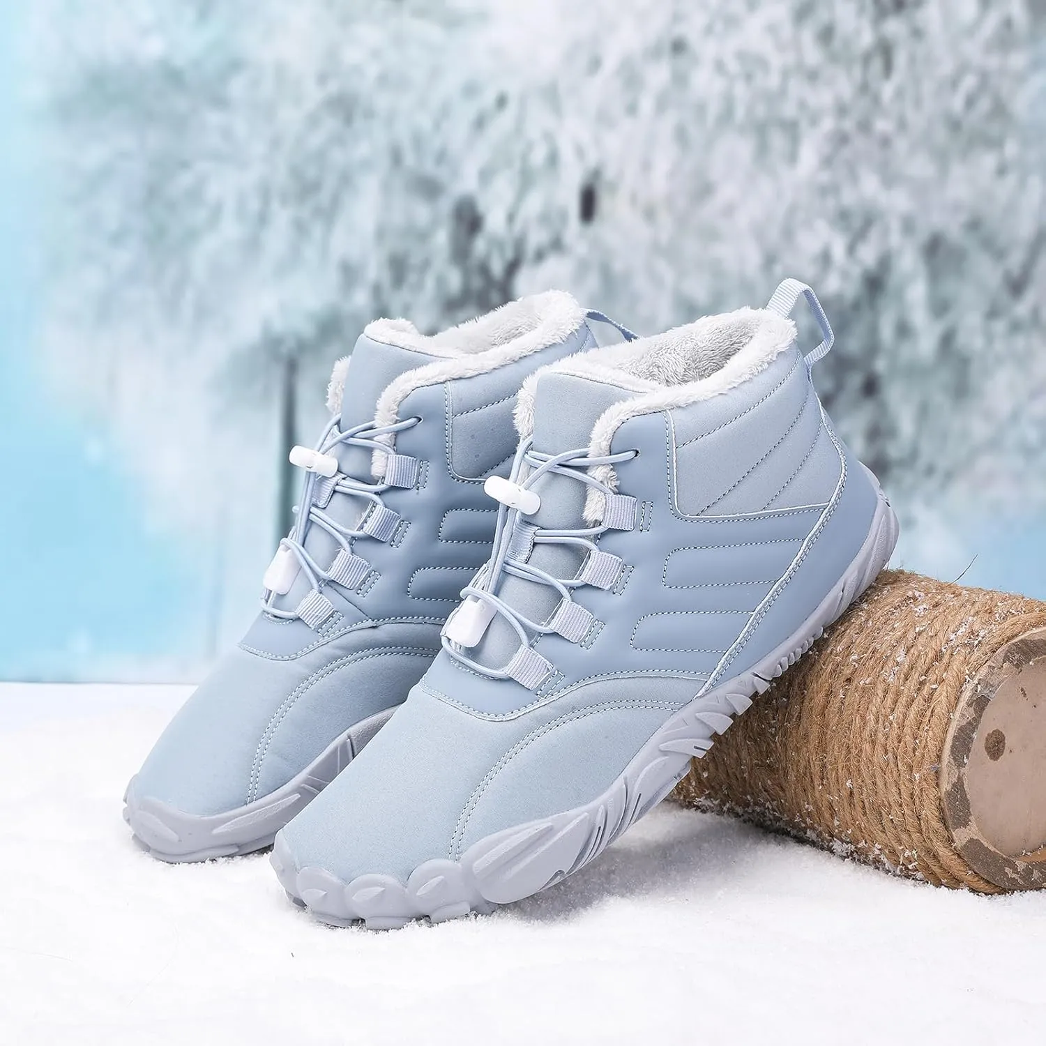 ZWRXW Hike Shoes Footwear Winter Barefoot Shoes Women Waterproof Hiking Non-Slip Ankle Snow Booties Warm Fur Lining Boots Wide Toe Box Barefoot Footwear Unisex