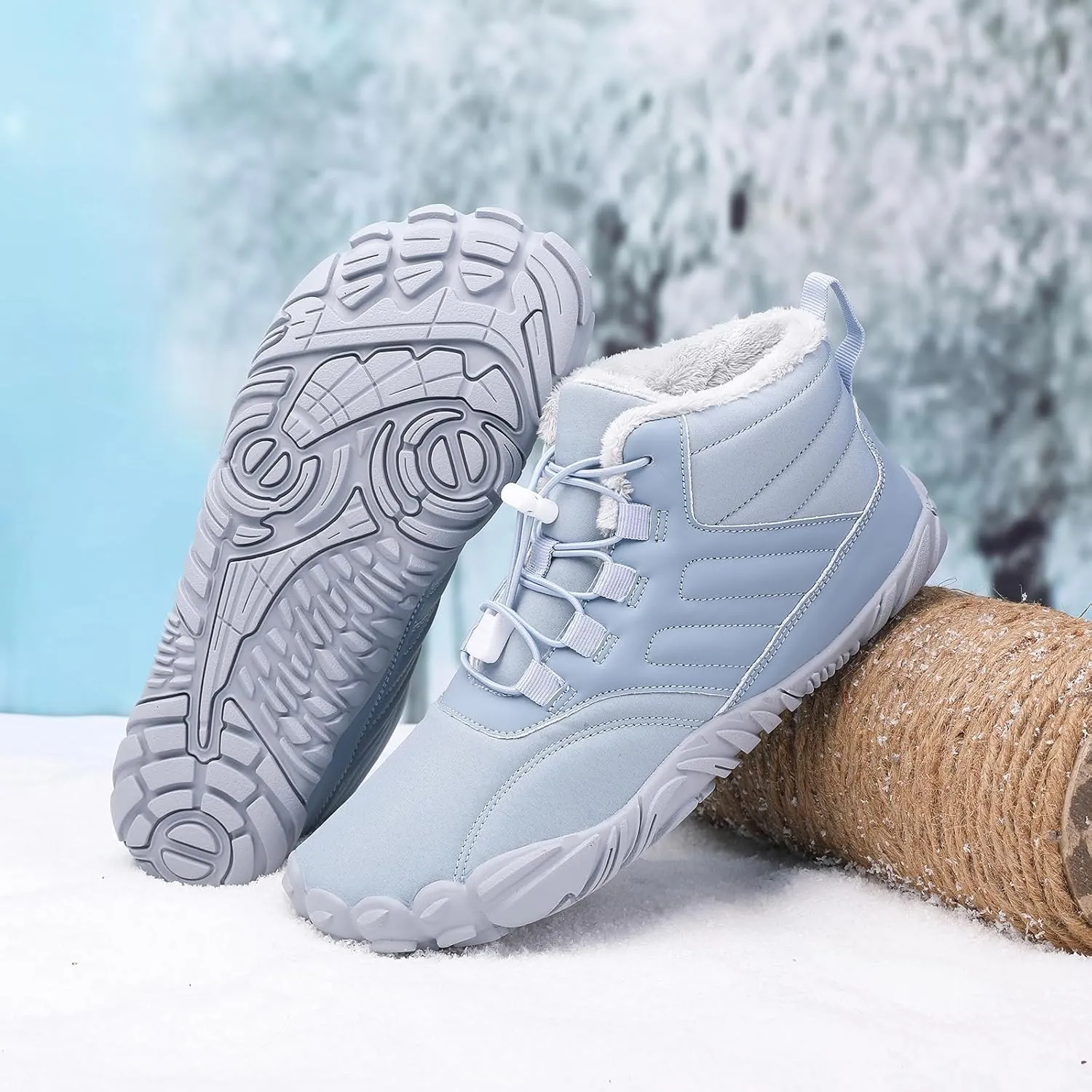 ZWRXW Hike Shoes Footwear Winter Barefoot Shoes Women Waterproof Hiking Non-Slip Ankle Snow Booties Warm Fur Lining Boots Wide Toe Box Barefoot Footwear Unisex