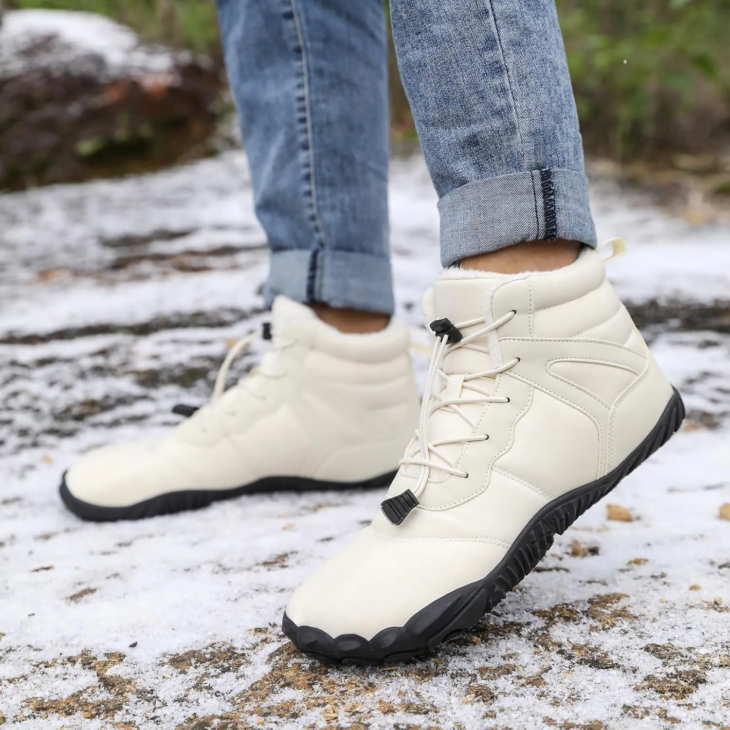 ZWRXW Men's Women's Winter Snow Boots Barefoot Zero Drop Hiking Waterproof Shoes Warm Fur Lined Slip On Sneakers Barefoot Hiking Shoes Anti-Slip Ankle Boots