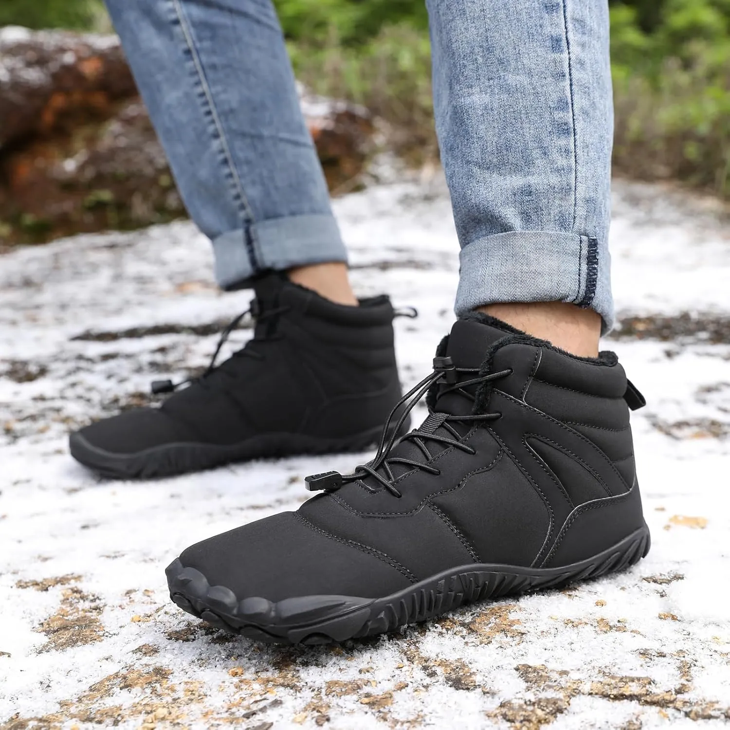 ZWRXW Men's Women's Winter Snow Boots Barefoot Zero Drop Hiking Waterproof Shoes Warm Fur Lined Slip On Sneakers Barefoot Hiking Shoes Anti-Slip Ankle Boots