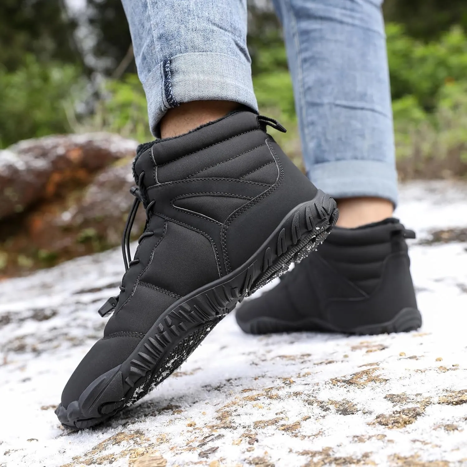ZWRXW Men's Women's Winter Snow Boots Barefoot Zero Drop Hiking Waterproof Shoes Warm Fur Lined Slip On Sneakers Barefoot Hiking Shoes Anti-Slip Ankle Boots