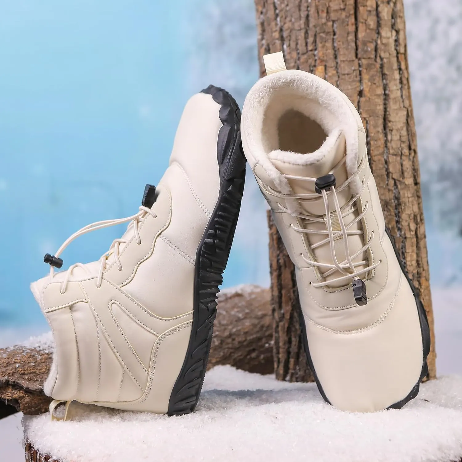 ZWRXW Men's Women's Winter Snow Boots Barefoot Zero Drop Hiking Waterproof Shoes Warm Fur Lined Slip On Sneakers Barefoot Hiking Shoes Anti-Slip Ankle Boots
