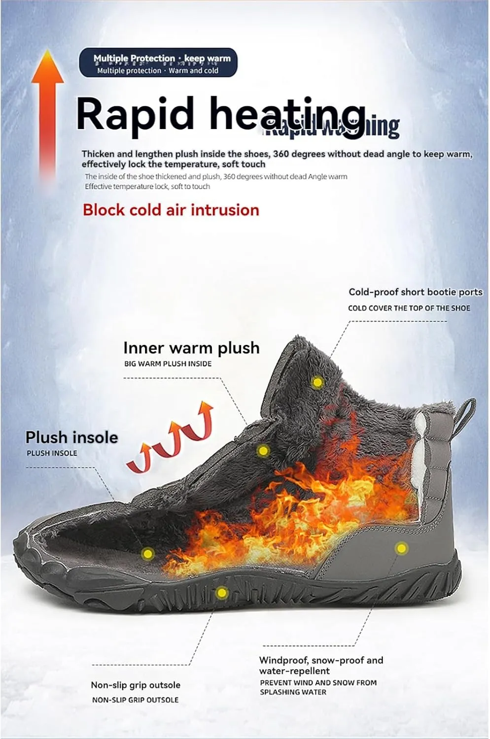 ZWRXW Men's Women's Winter Snow Boots Barefoot Zero Drop Hiking Waterproof Shoes Warm Fur Lined Slip On Sneakers Barefoot Hiking Shoes Anti-Slip Ankle Boots