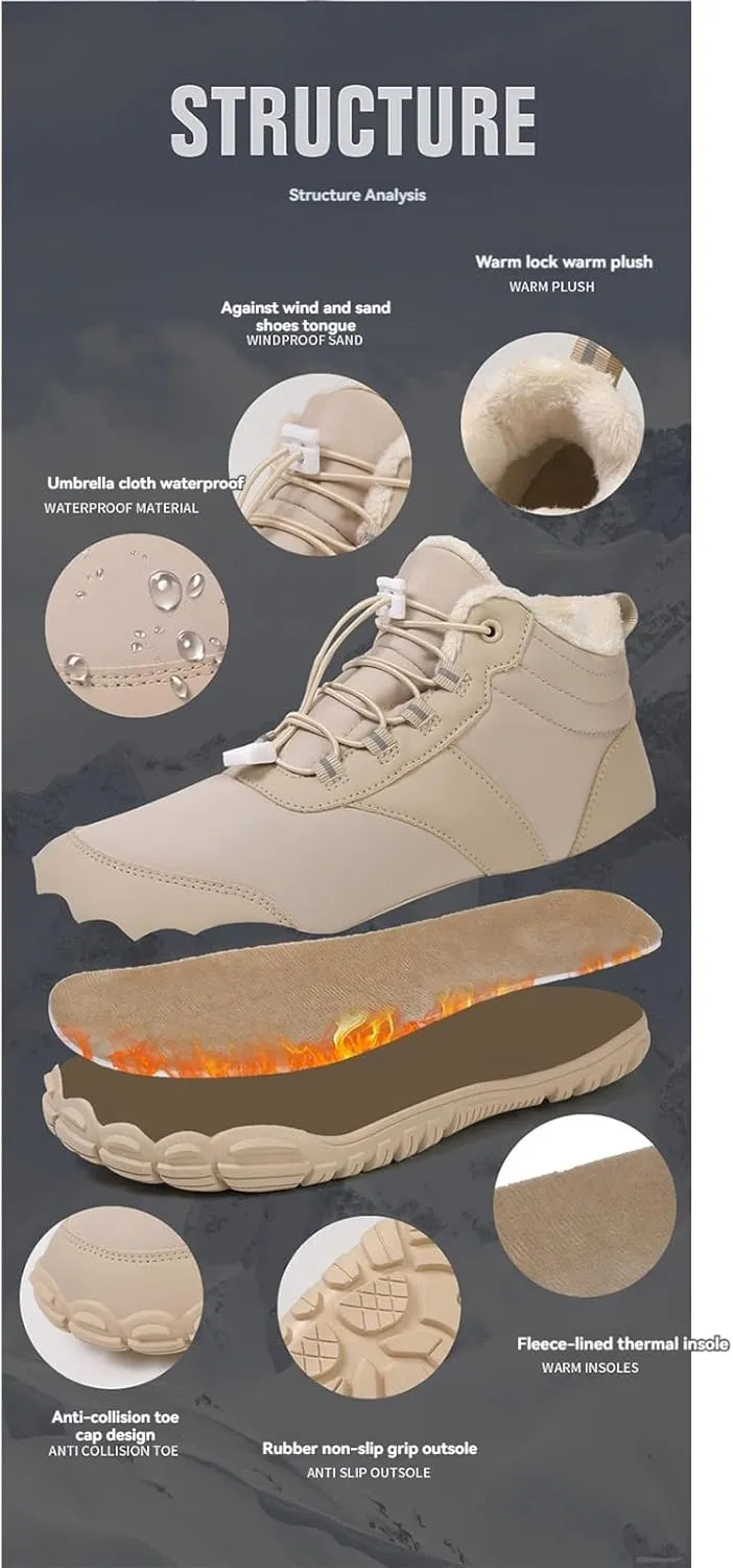 ZWRXW Winter Barefoot Shoes Women Hike Shoe Footwear Barefoot Shoes Mens Waterproof Non Slip Warm Snow Boots Wide Toe Box Hiking Sneaker Unisex