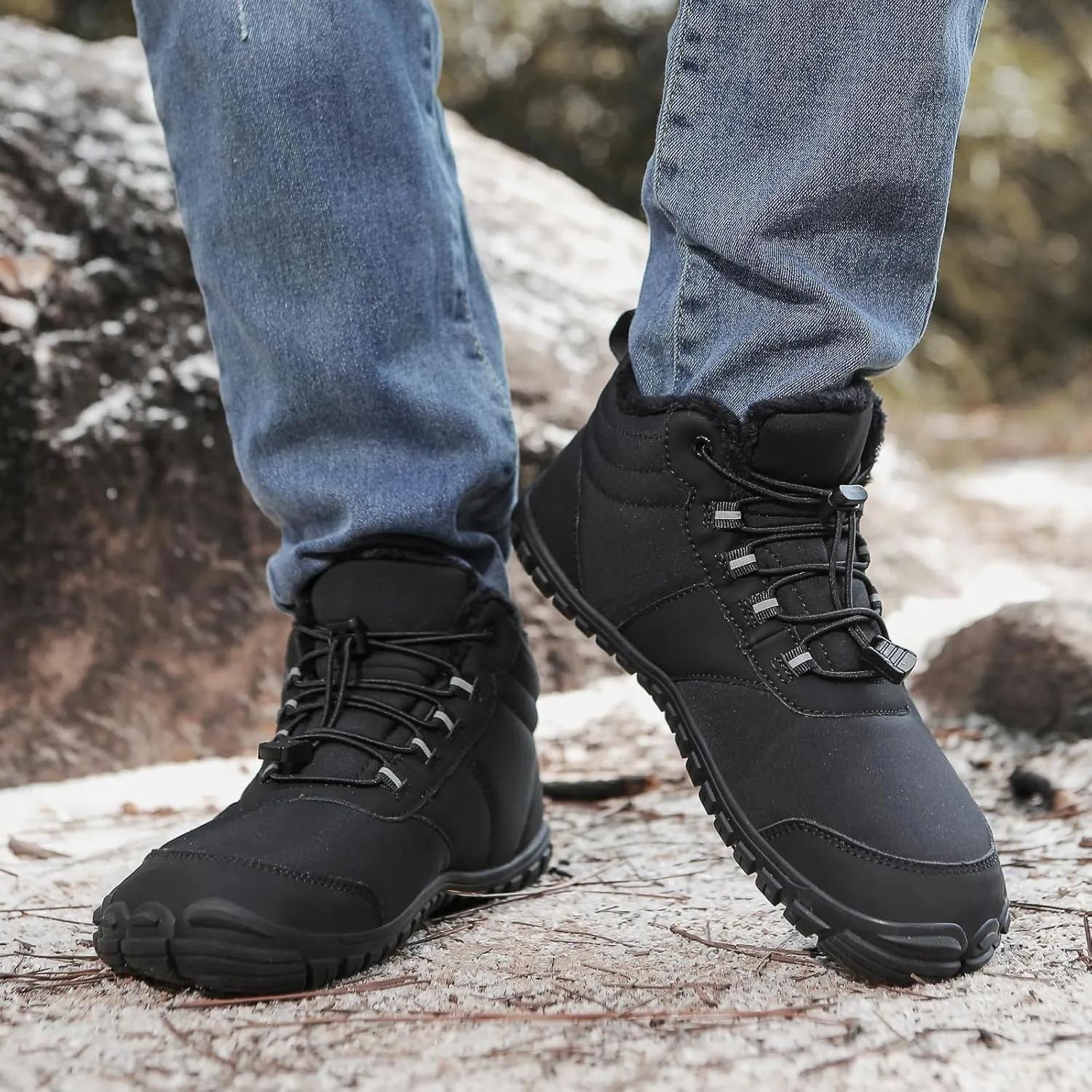 ZWRXW Winter Barefoot Shoes Women Men Hike Shoes Footwear Slip On Warm Zero Drop Snow Boot Minimalist Waterproof Shoe Wide Toe Barefoot Hiking Shoe Wide Toe Box Ankle Boots